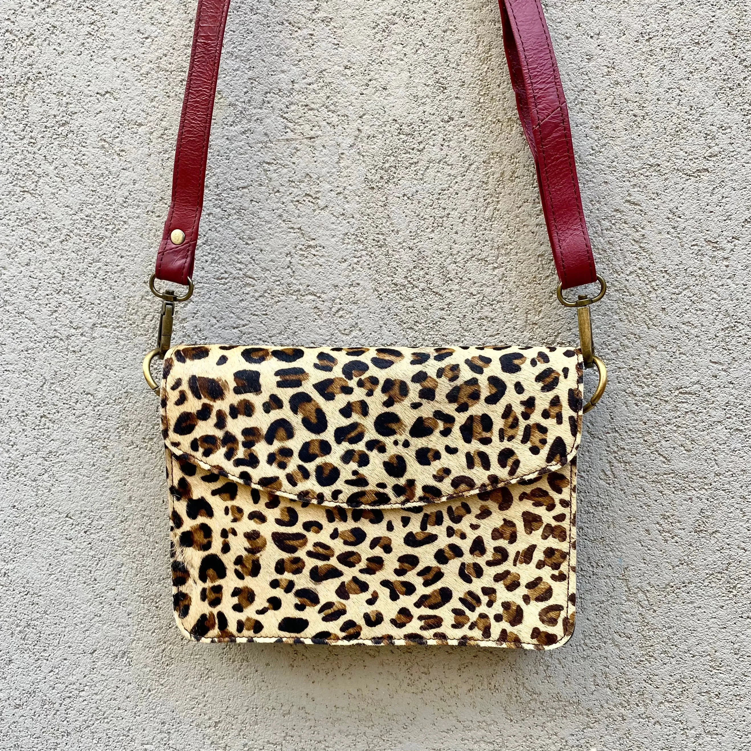 Lucinda Cowhide and Leather Crossbody Clutch Bag - Leopard, Black
