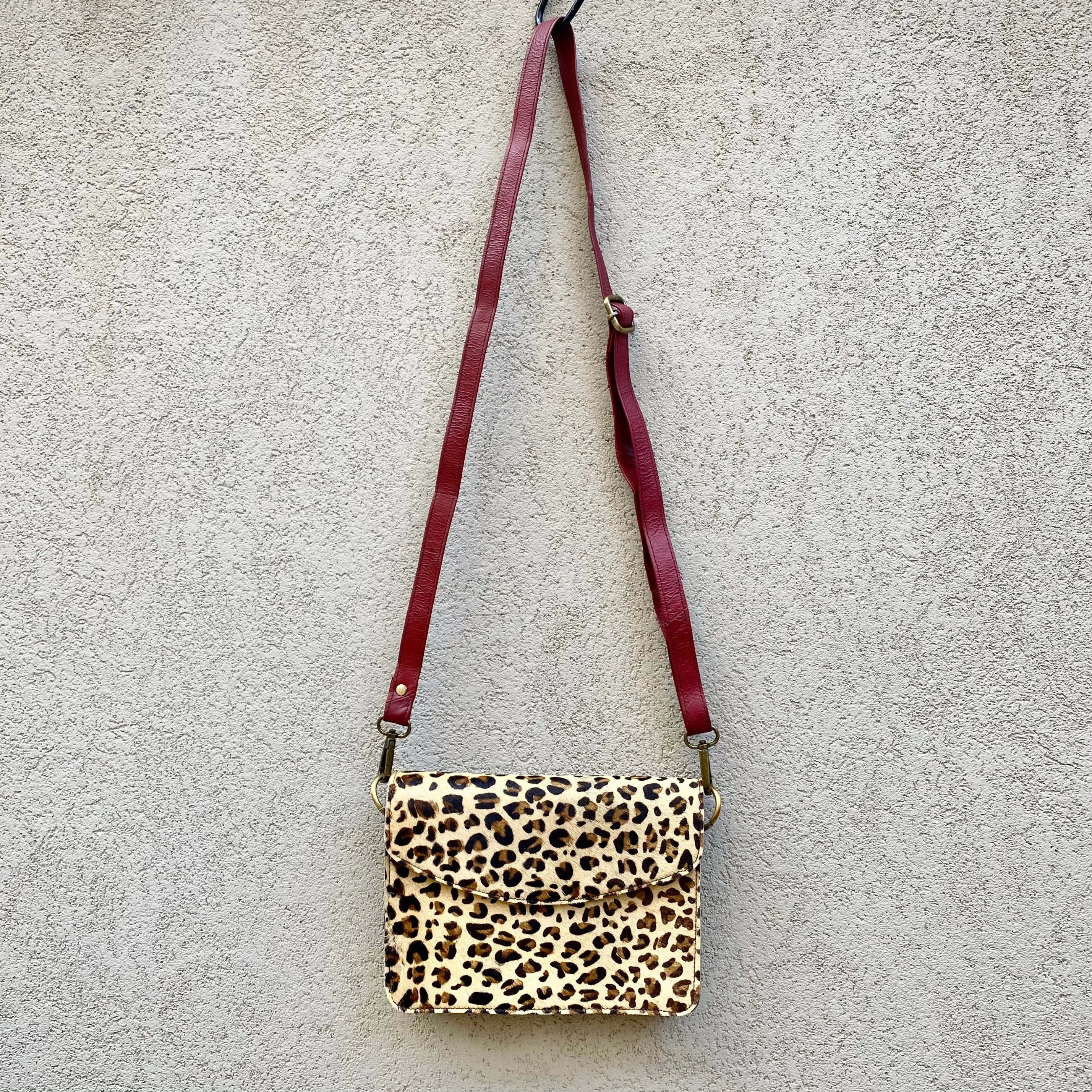 Lucinda Cowhide and Leather Crossbody Clutch Bag - Leopard, Black