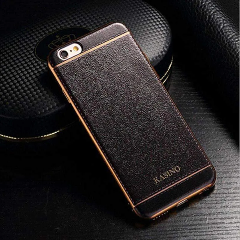 Luxury Leather Back Cover Electroplate For iPhone