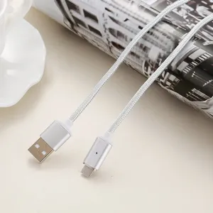 Magnetic Cable 2.4A Micro USB Data Charger 1M Nylon Metal Fast Charging Magnet Cable For HTC Samsung Xiaomi Android Mobile Phone Silver