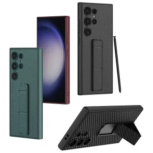 Magnetic Plain Leather Holder Bracket Case For Samsung Galaxy S24Ultra