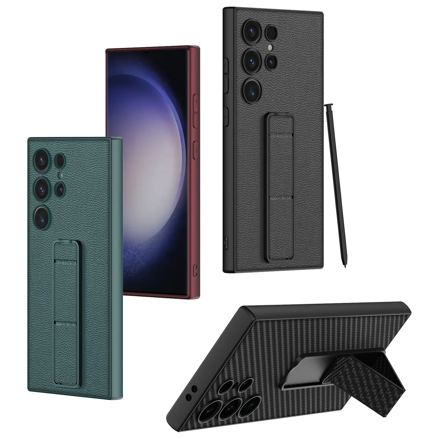 Magnetic Plain Leather Holder Bracket Case For Samsung Galaxy S24Ultra