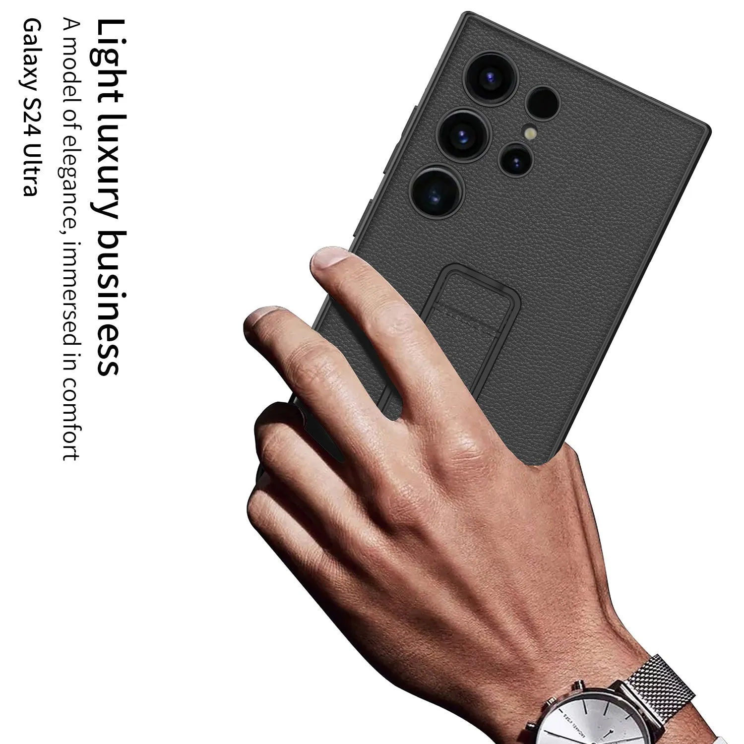 Magnetic Plain Leather Holder Bracket Case For Samsung Galaxy S24Ultra