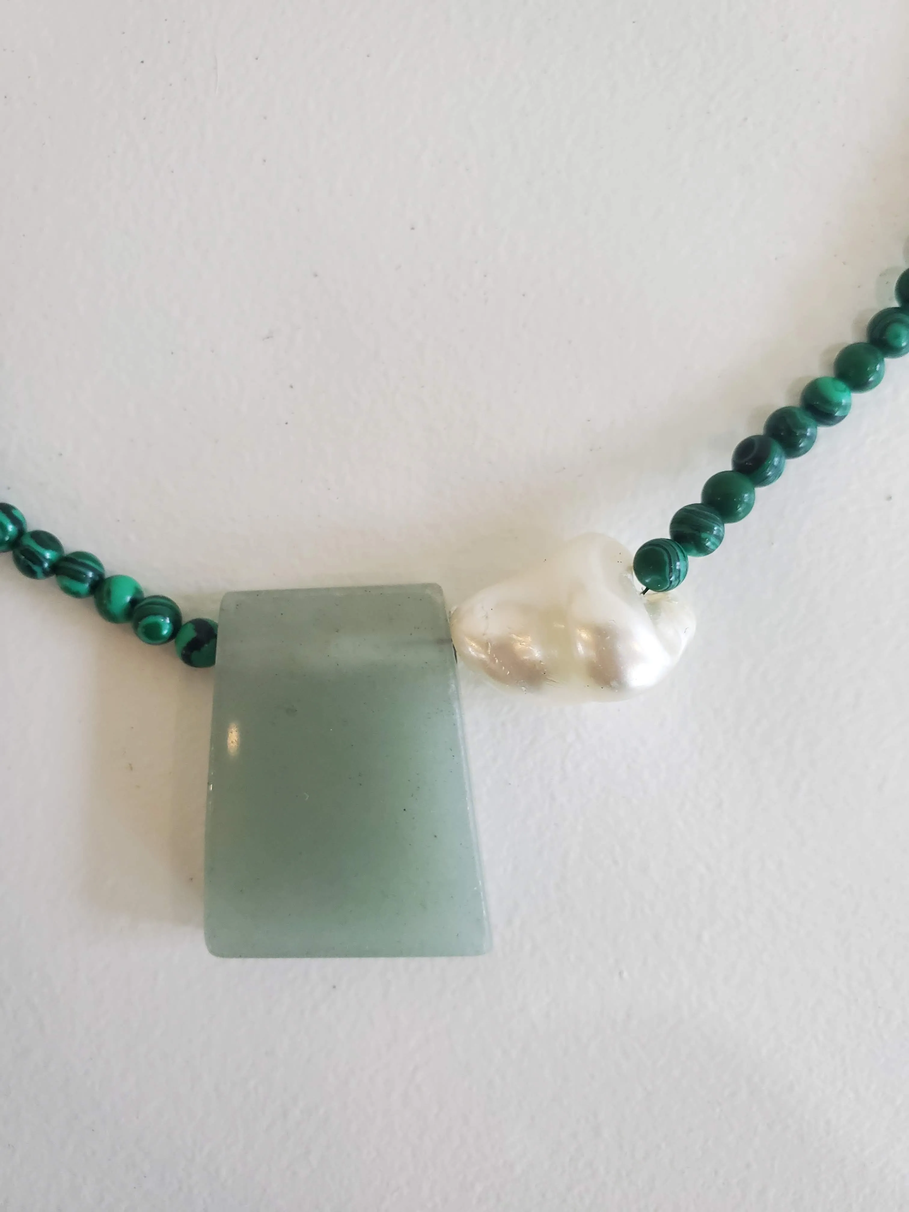 Malachite, Pearl and Aventurine Choker - Green