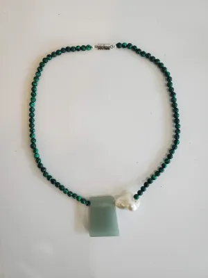 Malachite, Pearl and Aventurine Choker - Green