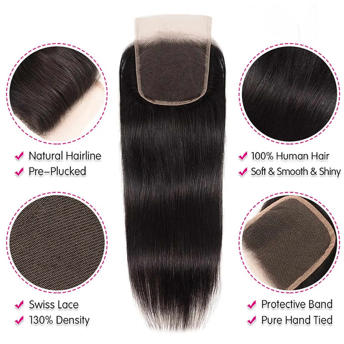 Malaysian Straight Bundles With 4×4 Closure 10A Grade 100% Human Remy Hair MYLOCKME