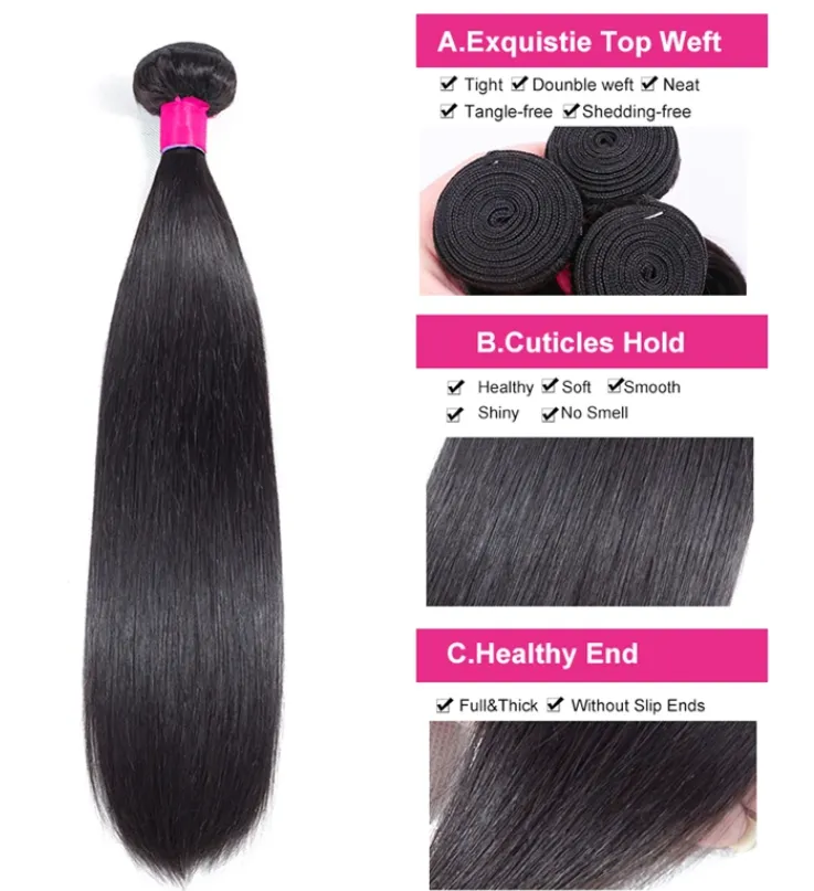 Malaysian Straight Bundles With 4×4 Closure 10A Grade 100% Human Remy Hair MYLOCKME