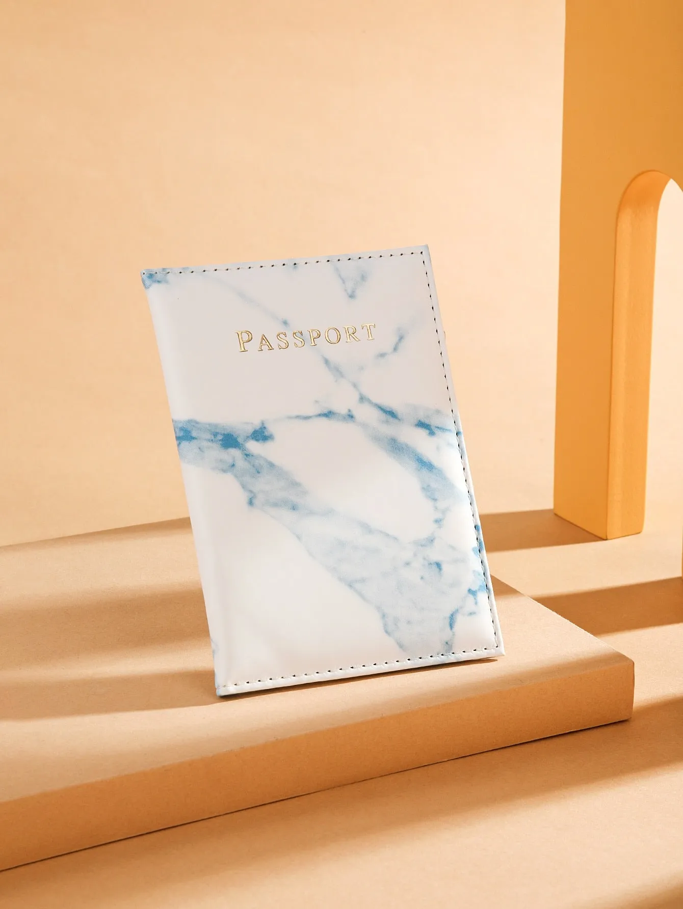 Marble Pattern Letter Detail Small Wallet - Blue and White - FD ⚡