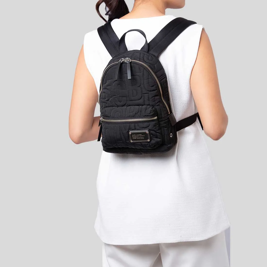 MARC JACOBS Nylon Jumbled Logo Small Backpack Black RB-4S4HBP002H02