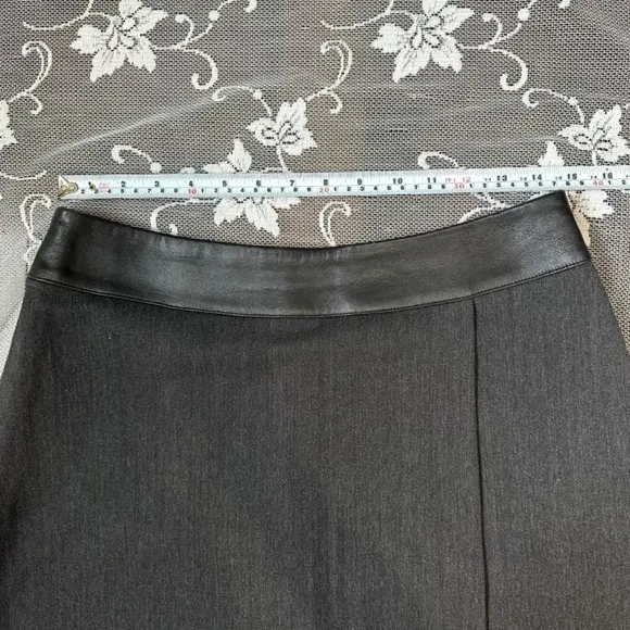 Marisa Miniccuci Grey Wool Faux Wrap Leather Waistband Mini Skirt Sz 8