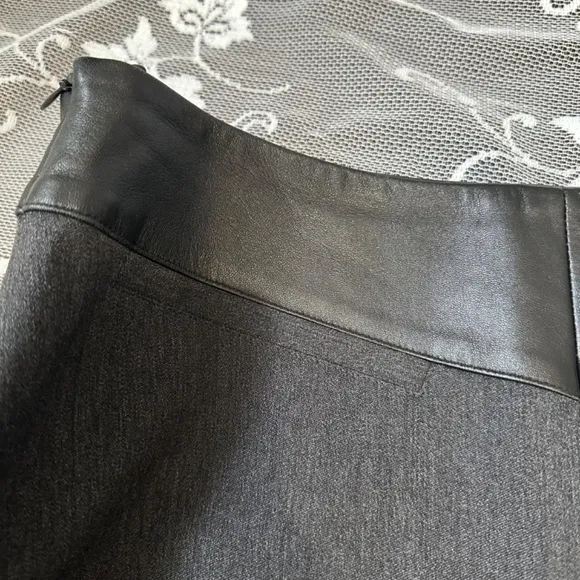 Marisa Miniccuci Grey Wool Faux Wrap Leather Waistband Mini Skirt Sz 8