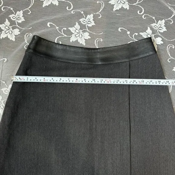 Marisa Miniccuci Grey Wool Faux Wrap Leather Waistband Mini Skirt Sz 8