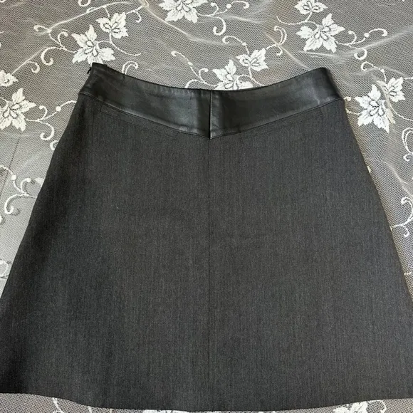 Marisa Miniccuci Grey Wool Faux Wrap Leather Waistband Mini Skirt Sz 8