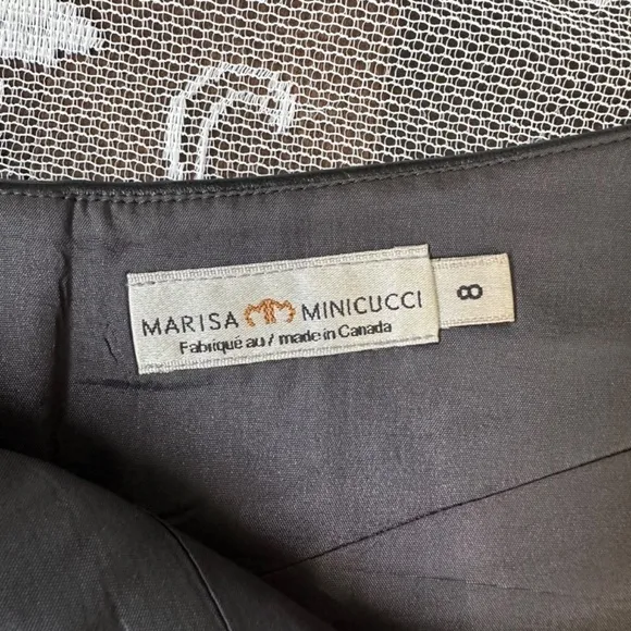 Marisa Miniccuci Grey Wool Faux Wrap Leather Waistband Mini Skirt Sz 8