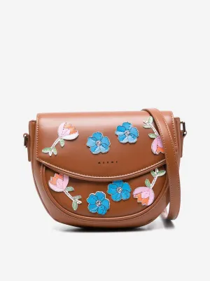 MARNI Girls Faux Leather Flower Smile Bag in Brown (19cm)