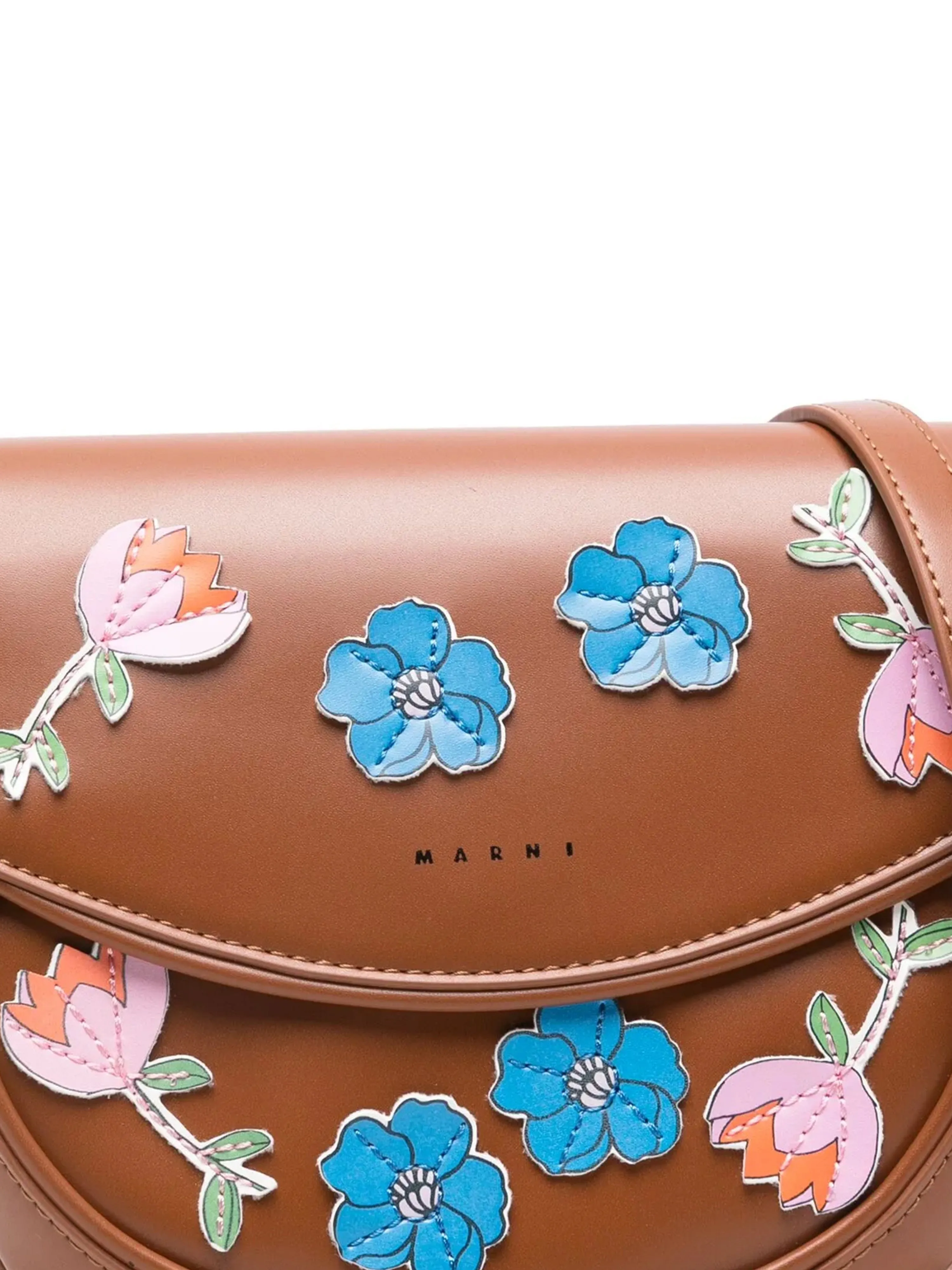 MARNI Girls Faux Leather Flower Smile Bag in Brown (19cm)