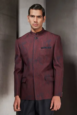 Maroon Quilted Wing Pattern Bandgala