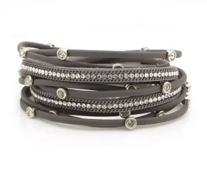 Matte Gray Bezel Rhinestone Double Wrap Bracelet