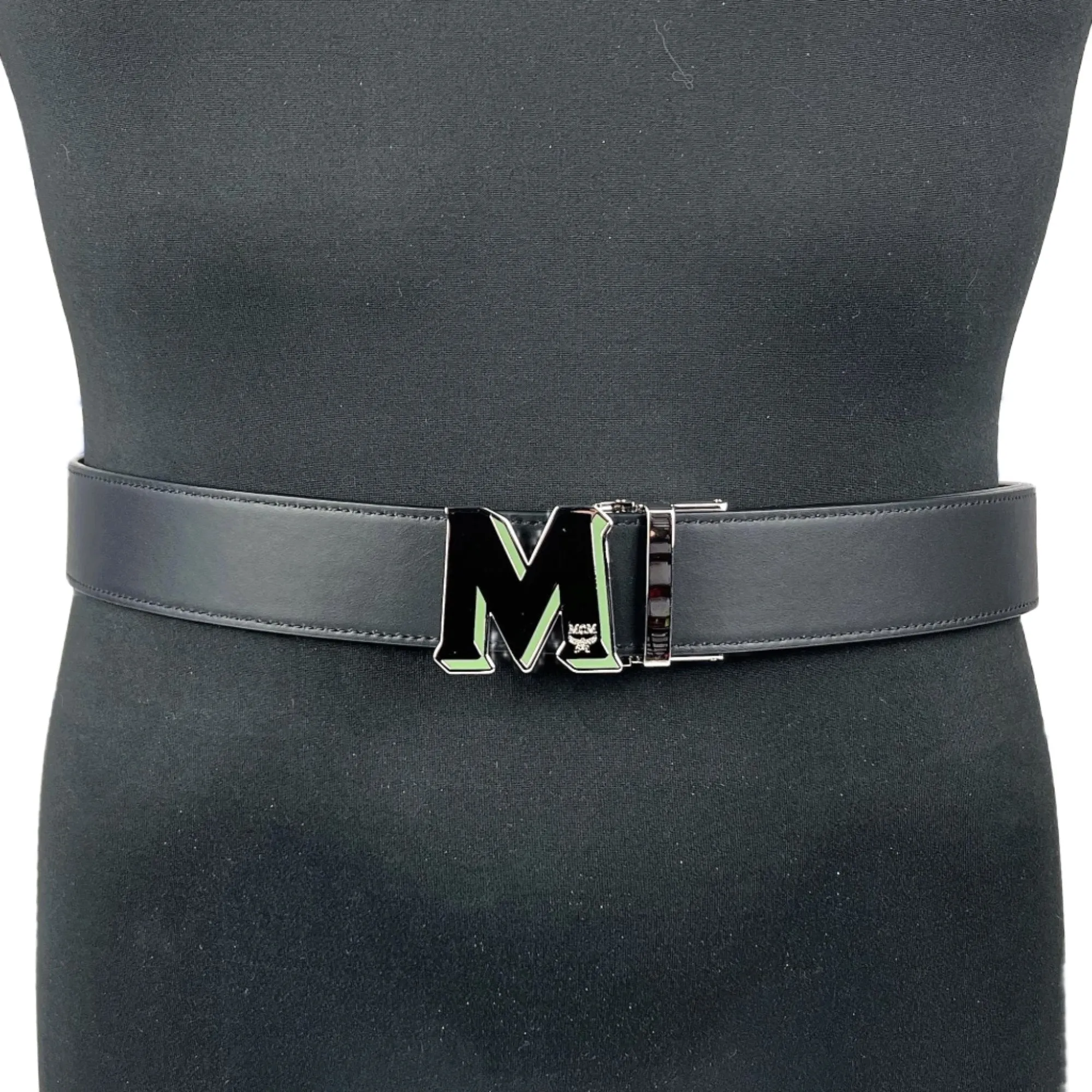 MCM Mens Claus Epoxy M Loden Frost Leather Reversible Belt Customizable