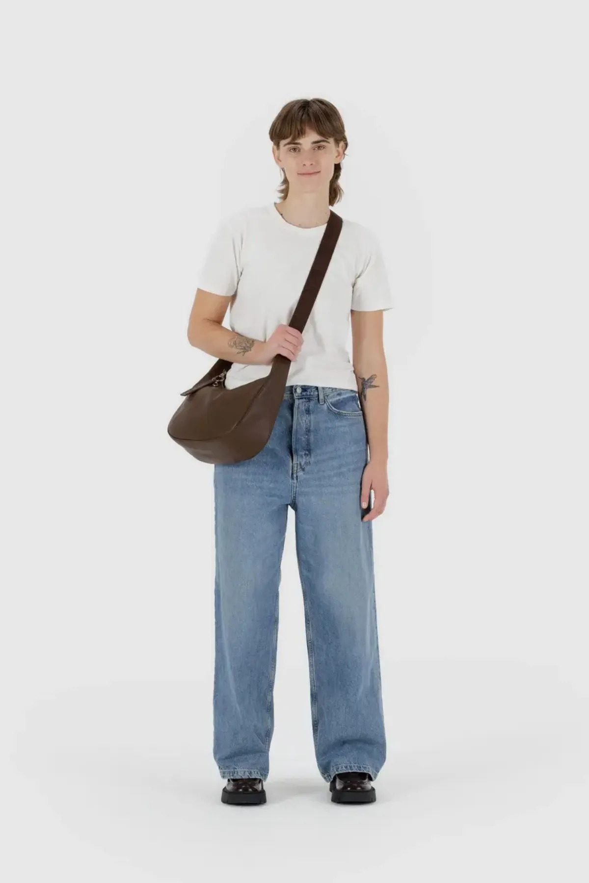 Medium Recycled Leather Crescent Bag