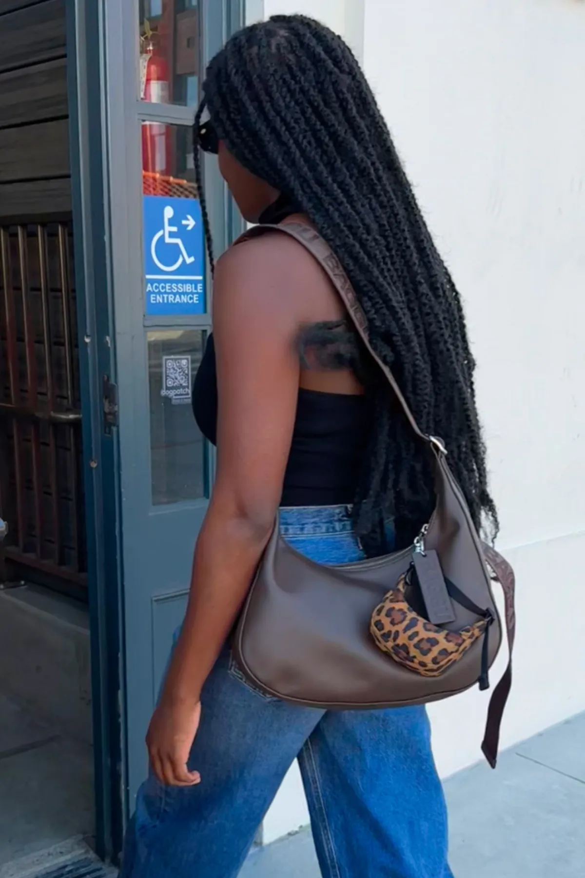 Medium Recycled Leather Crescent Bag