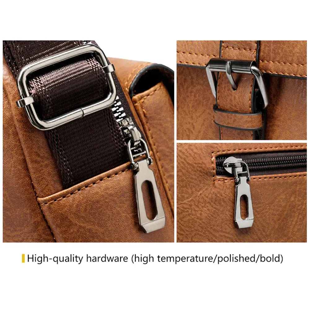 Men Shoulder Portable Leather Handbag Business Briefcase Multi Pockets Crossbody Bag Sling Bag