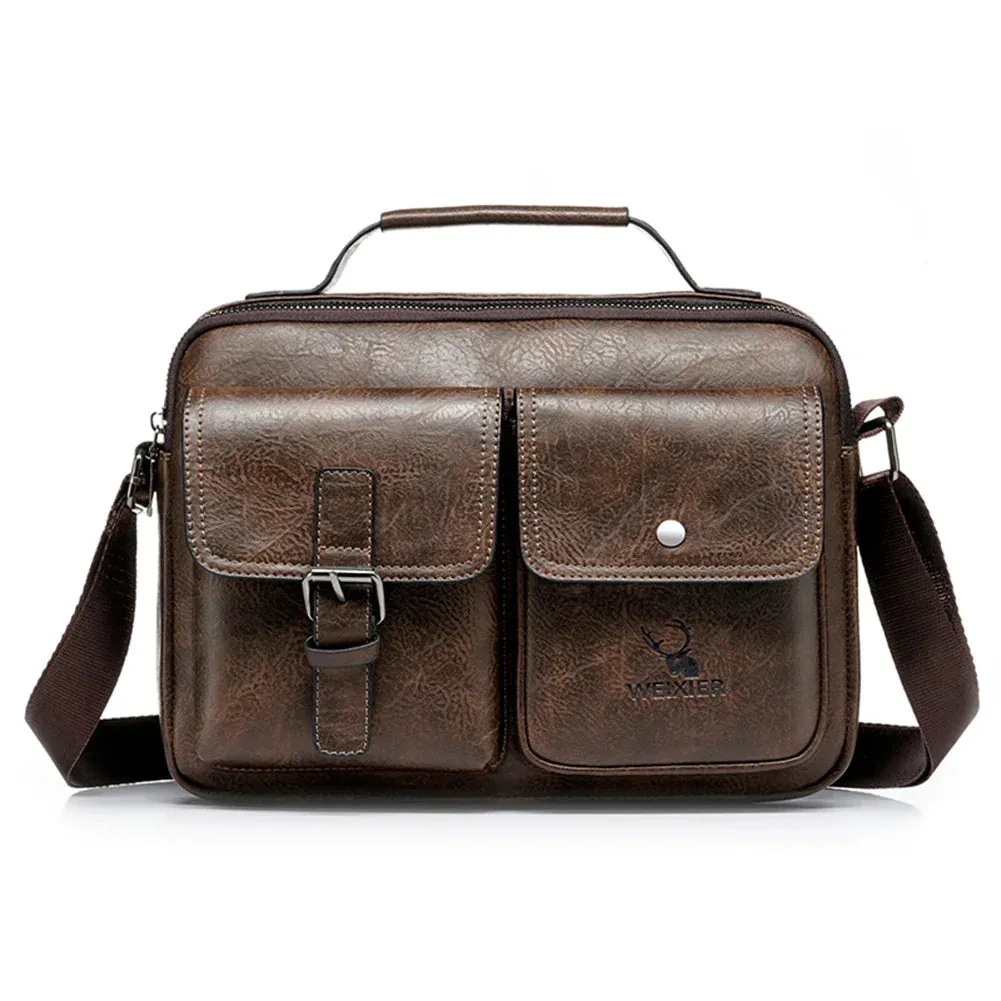 Men Shoulder Portable Leather Handbag Business Briefcase Multi Pockets Crossbody Bag Sling Bag