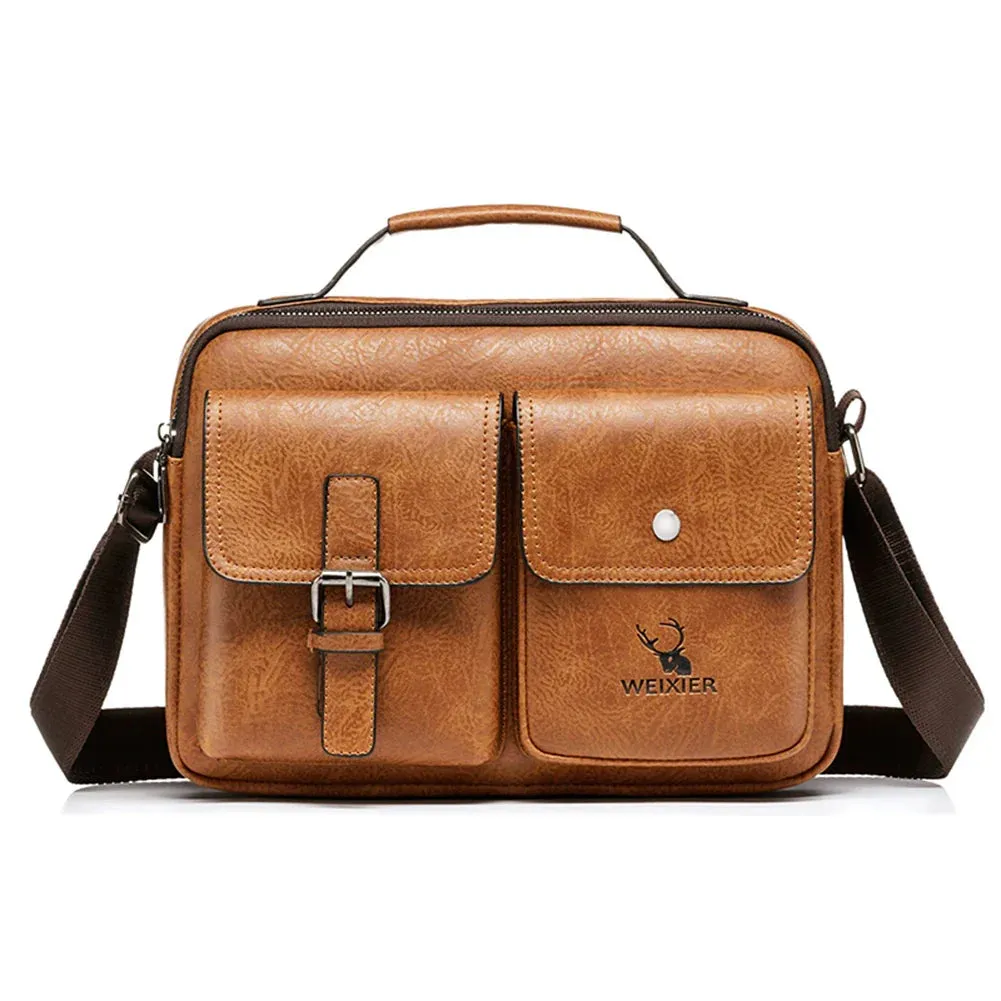 Men Shoulder Portable Leather Handbag Business Briefcase Multi Pockets Crossbody Bag Sling Bag