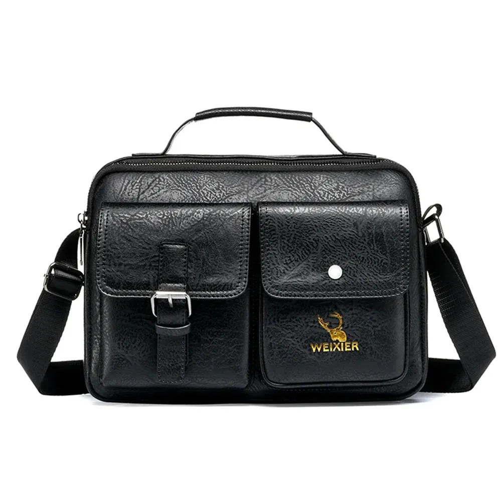 Men Shoulder Portable Leather Handbag Business Briefcase Multi Pockets Crossbody Bag Sling Bag