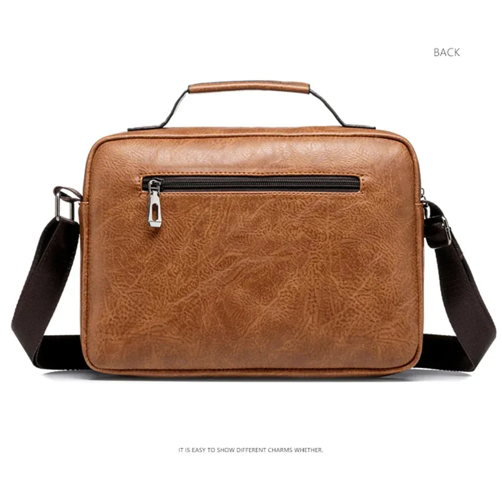 Men Shoulder Portable Leather Handbag Business Briefcase Multi Pockets Crossbody Bag Sling Bag