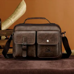 Men Shoulder Portable Leather Handbag Business Briefcase Multi Pockets Crossbody Bag Sling Bag