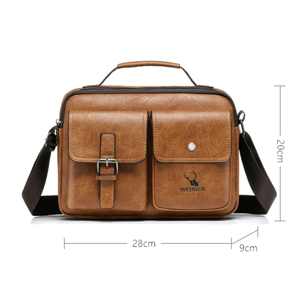 Men Shoulder Portable Leather Handbag Business Briefcase Multi Pockets Crossbody Bag Sling Bag