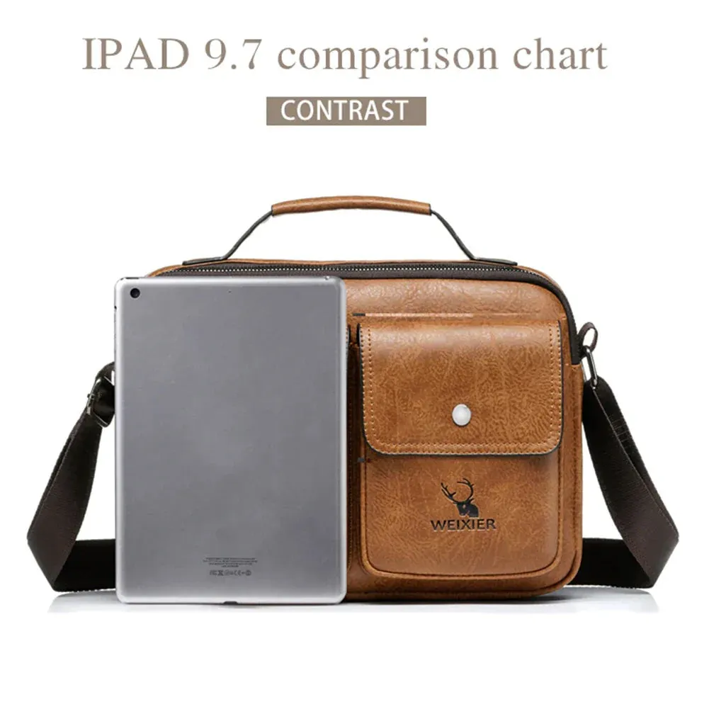 Men Shoulder Portable Leather Handbag Business Briefcase Multi Pockets Crossbody Bag Sling Bag
