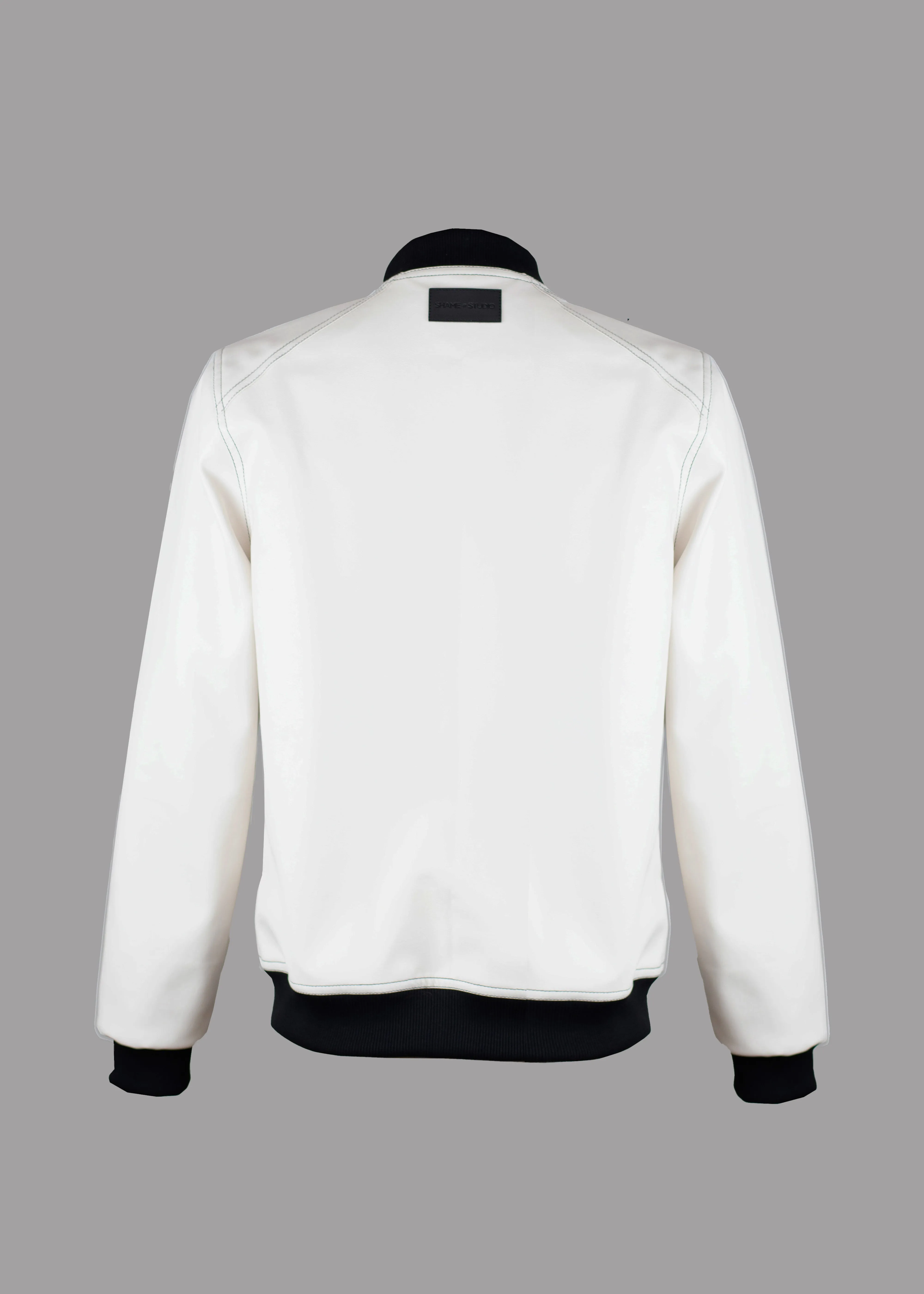 Men white/ecru leather bomber jacket