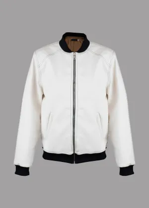 Men white/ecru leather bomber jacket