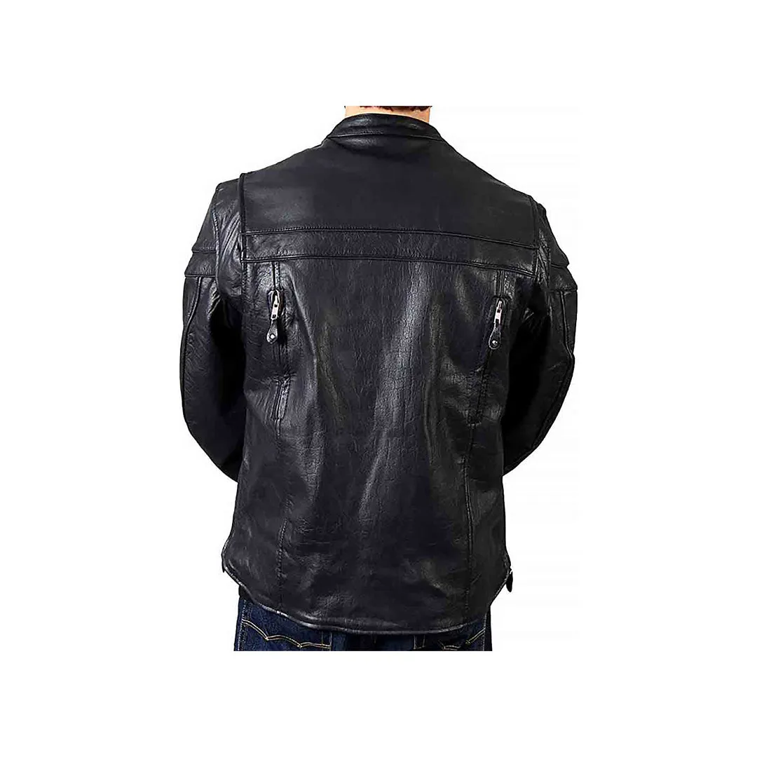 Men's Zipper Cuffs Quilted Lining Genuine Leather Moto Jacket
