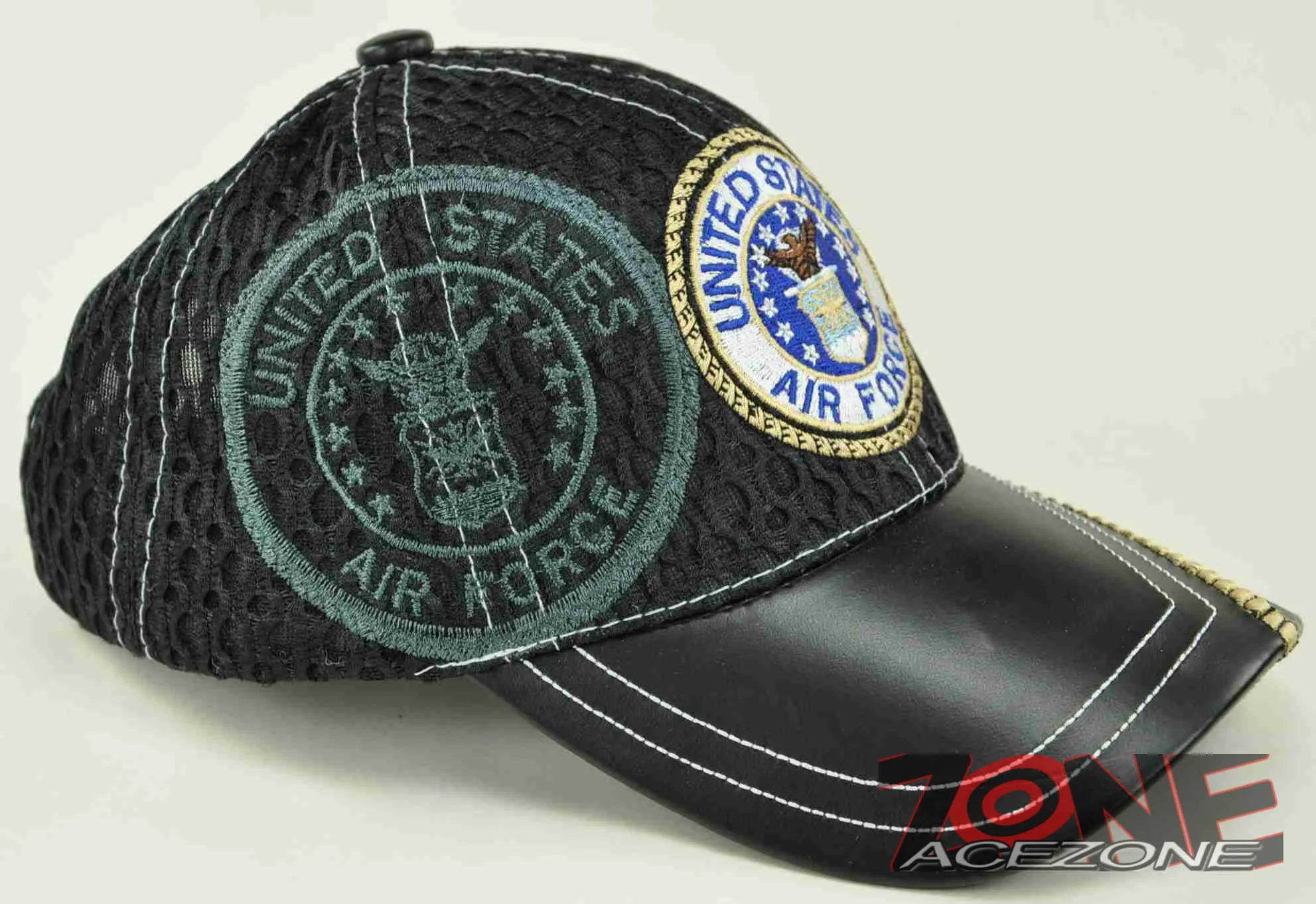MESH W/LEATHER US AIR FORCE CAP HAT ROUND CAMO BLACK
