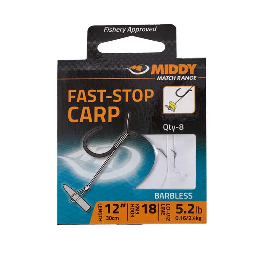 MIDDY Fast-Stop Carp Hooks-to-Nylon (Long - 12") (8pc pkt)
