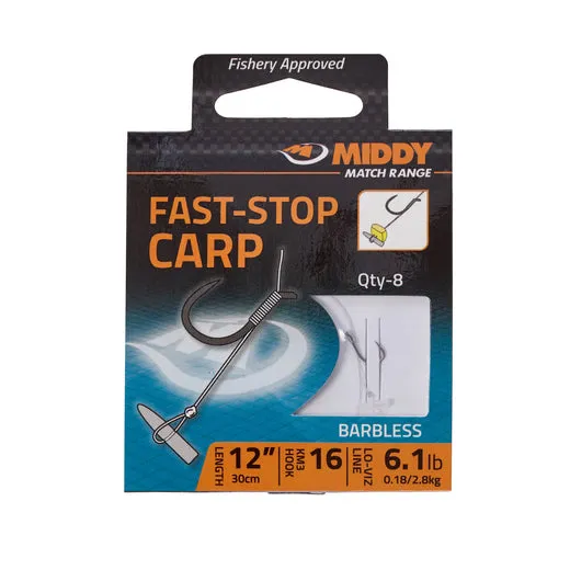 MIDDY Fast-Stop Carp Hooks-to-Nylon (Long - 12") (8pc pkt)