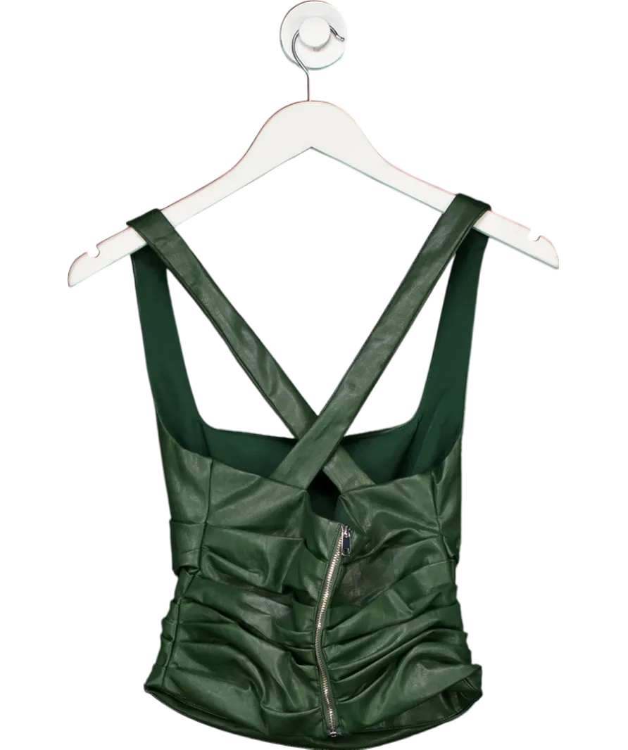 Mistress Rocks Green Evergreen Vegan Leather Gathered Top UK XS