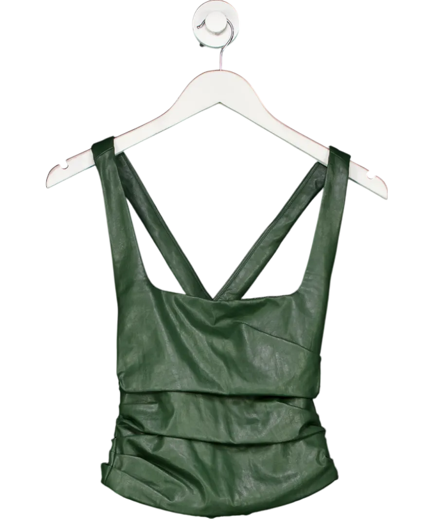 Mistress Rocks Green Evergreen Vegan Leather Gathered Top UK XS