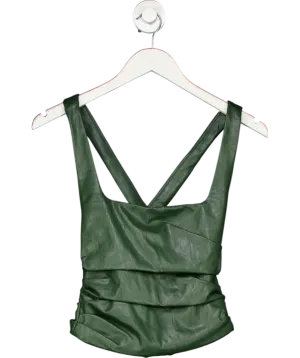 Mistress Rocks Green Evergreen Vegan Leather Gathered Top UK XS