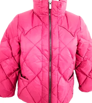 Miu Miu Italy. Pink Nylon 3/4 Sleeve Down Filled Quilted Jacket
