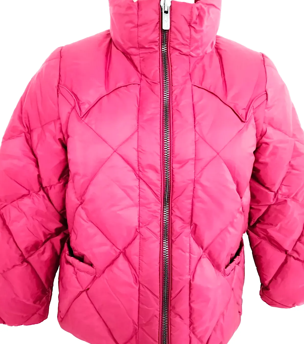 Miu Miu Italy. Pink Nylon 3/4 Sleeve Down Filled Quilted Jacket