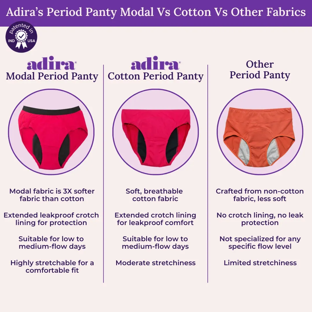 Modal Reusable Period Panties | Hipster Fit | Prevents Front & Back Stains | 3 Pack