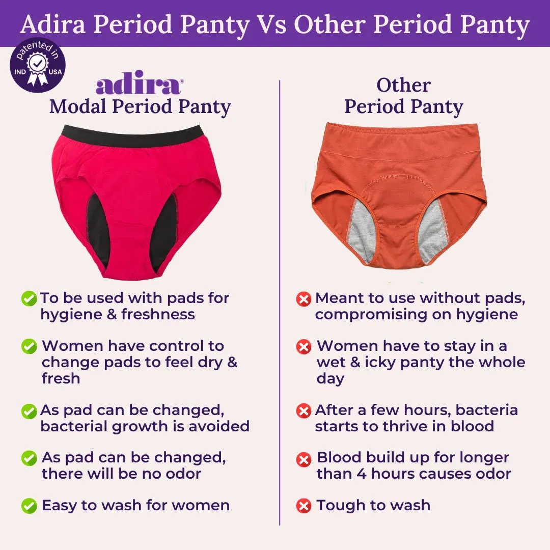 Modal Reusable Period Panties | Hipster Fit | Prevents Front & Back Stains | 3 Pack