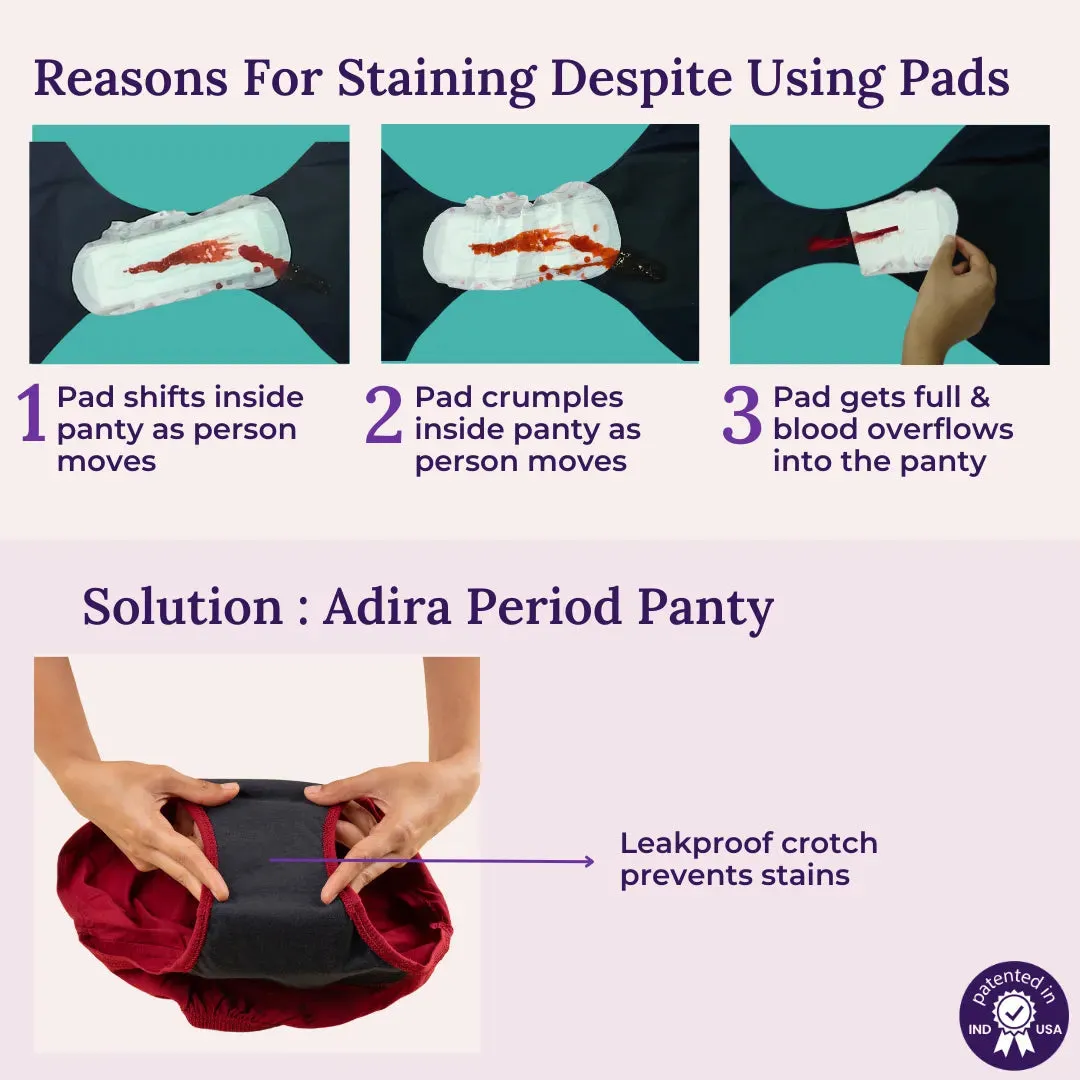 Modal Reusable Period Panties | Hipster Fit | Prevents Front & Back Stains | 3 Pack