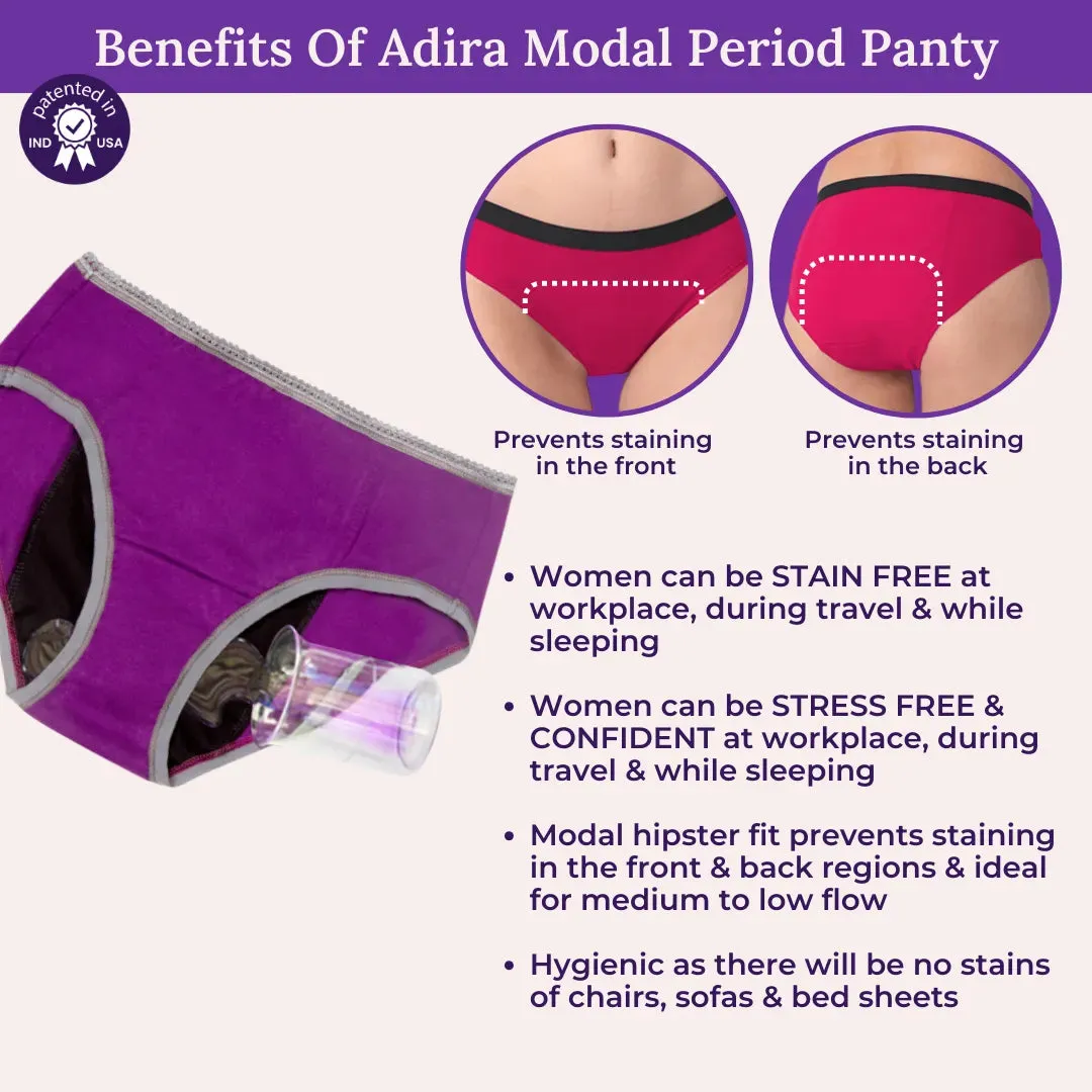 Modal Reusable Period Panties | Hipster Fit | Prevents Front & Back Stains | 3 Pack