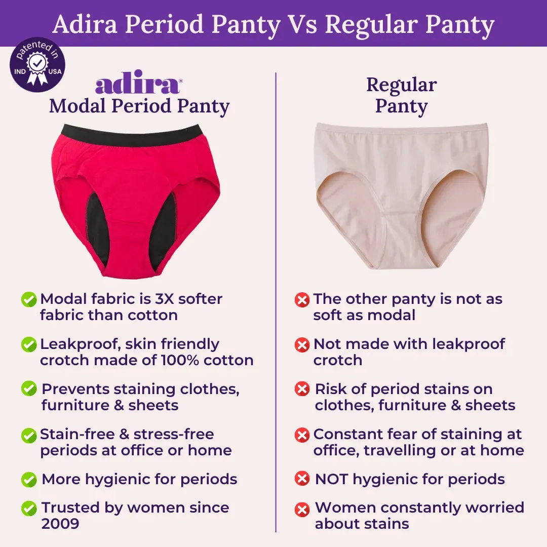 Modal Reusable Period Panties | Hipster Fit | Prevents Front & Back Stains | 3 Pack