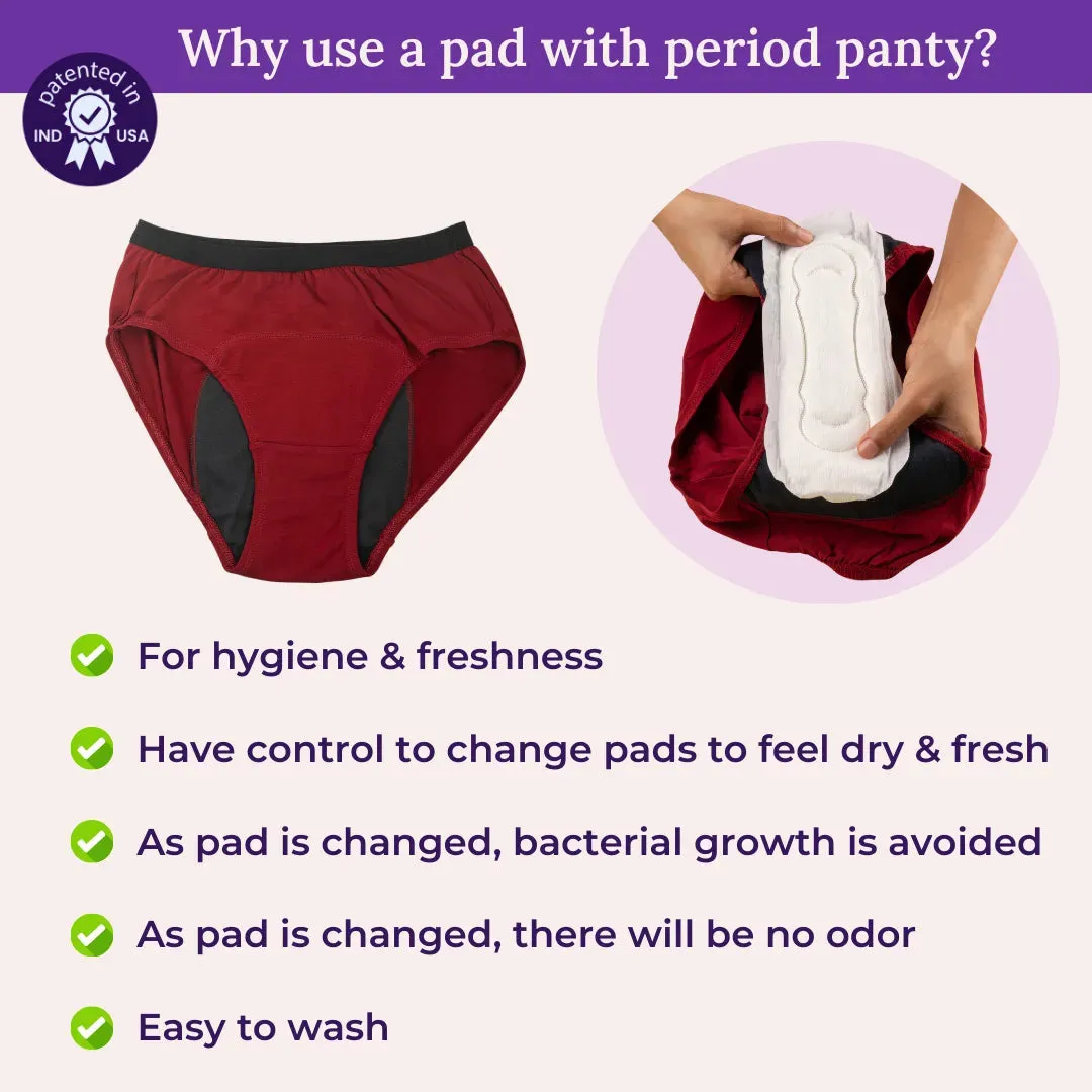 Modal Reusable Period Panties | Hipster Fit | Prevents Front & Back Stains | 3 Pack